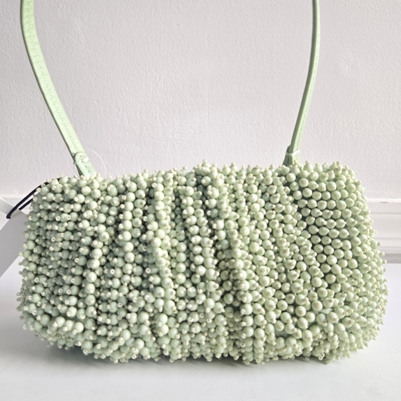 New Staud Beaded Bean Convertible Matcha Shoulder Handbag NWT - Picture 9 of 14